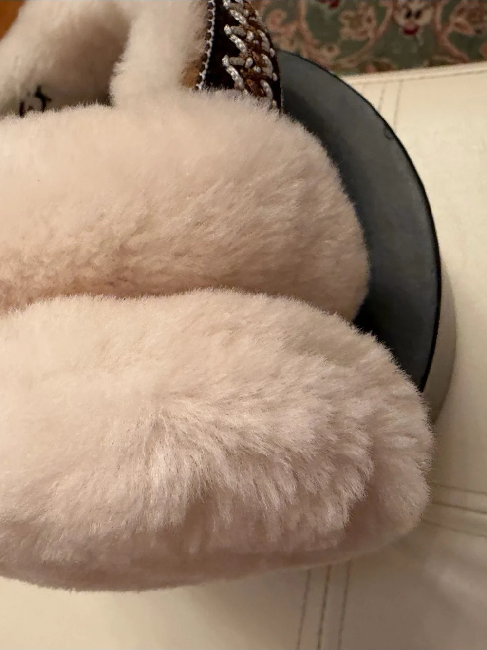 UGG Chestnut and Cream Shearling Boot Cuff with Woven Trim
